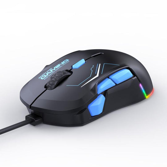 MKESPN 12800 DPI Ambidextrous Wired Gaming Mouse - 10 Programmable Buttons, RGB Customization, Symmetrical Design(Black Blue)