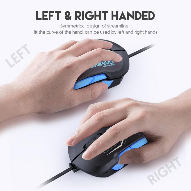 MKESPN 12800 DPI Ambidextrous Wired Gaming Mouse - 10 Programmable Buttons, RGB Customization, Symmetrical Design(Black Blue) - Wired Mice by MKESPN | Online Shopping UK | buy2fix