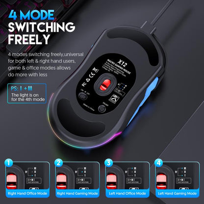 MKESPN 12800 DPI Ambidextrous Wired Gaming Mouse - 10 Programmable Buttons, RGB Customization, Symmetrical Design(Black Blue) - Wired Mice by MKESPN | Online Shopping UK | buy2fix