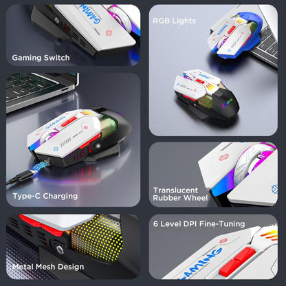 MKESPN Wired + 2.4G Dual Mode Gaming Mouse 10000 DPI Type-C Fast Charging RGB Light, Programmable Macros Mouse(Black White) - Wireless Mice by MKESPN | Online Shopping UK | buy2fix