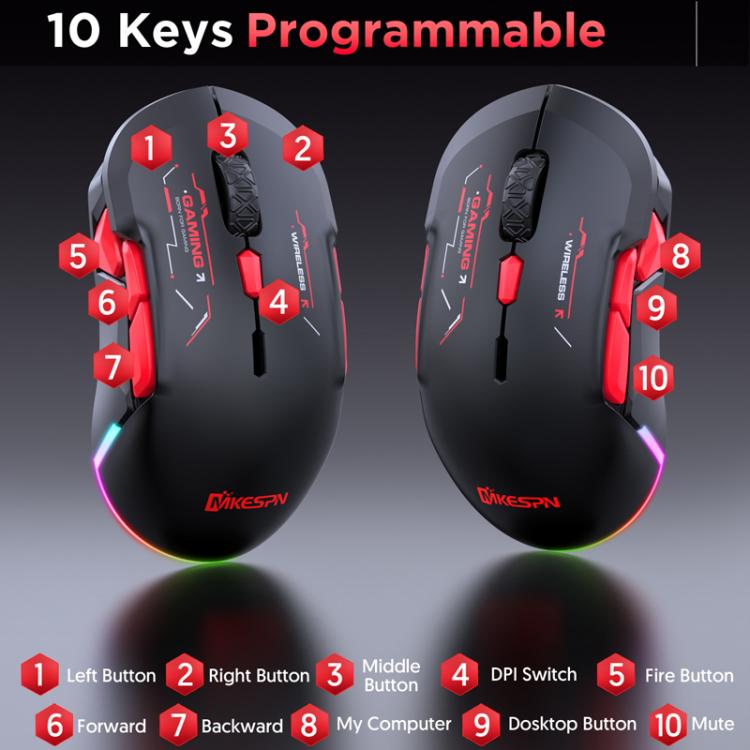 MKESPN W12 Tri-Mode 5-Channel Gaming Mouse 10-Key 10000 DPI Ambidextrous Design RGB Macro Mouse(Blue) - Wireless Mice by MKESPN | Online Shopping UK | buy2fix