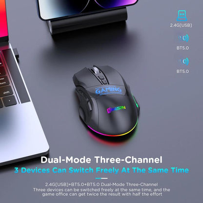 MKESPN W10 Tri-Mode Wireless Gaming Mouse 2400DPI with 9 Programmable Buttons, RGB Lighting, Type-C Rechargeable(Black) - Wireless Mice by MKESPN | Online Shopping UK | buy2fix