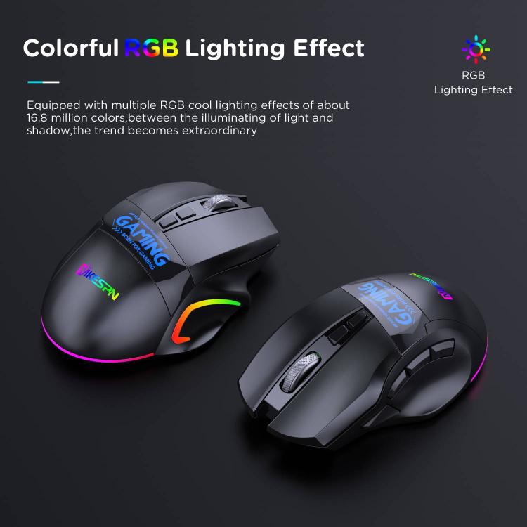 MKESPN W10 Tri-Mode Wireless Gaming Mouse 2400DPI with 9 Programmable Buttons, RGB Lighting, Type-C Rechargeable(Black) - Wireless Mice by MKESPN | Online Shopping UK | buy2fix