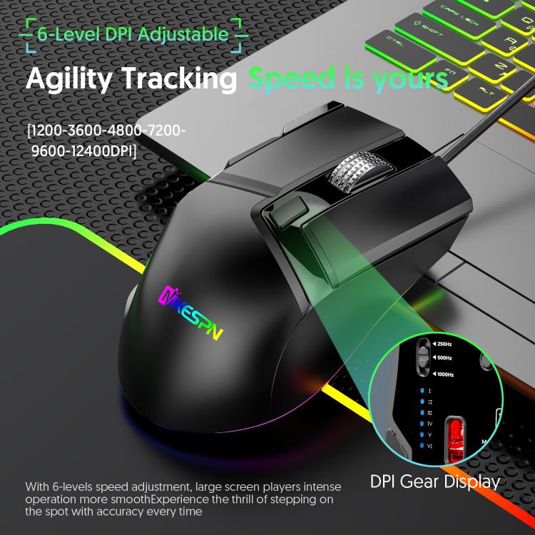 MKESPN X13 RGB Full Speed Wired Gaming Mouse 12400 DPI 10-Key Dual Scroll Wheel Swing Macro Programmable Mouse(Black) - Wired Mice by MKESPN | Online Shopping UK | buy2fix