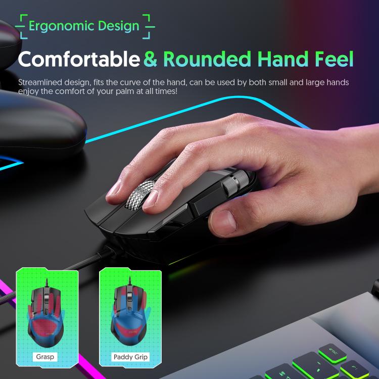 MKESPN X13 RGB Full Speed Wired Gaming Mouse 12400 DPI 10-Key Dual Scroll Wheel Swing Macro Programmable Mouse(Black) - Wired Mice by MKESPN | Online Shopping UK | buy2fix