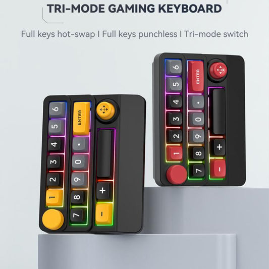 15-Key Wireless Tri-Mode Mechanical Gaming Keyboard Hot-Swappable, RGB Backlit, Macro Programmable(Black Yellow) - Mini Keyboard by MKESPN | Online Shopping UK | buy2fix