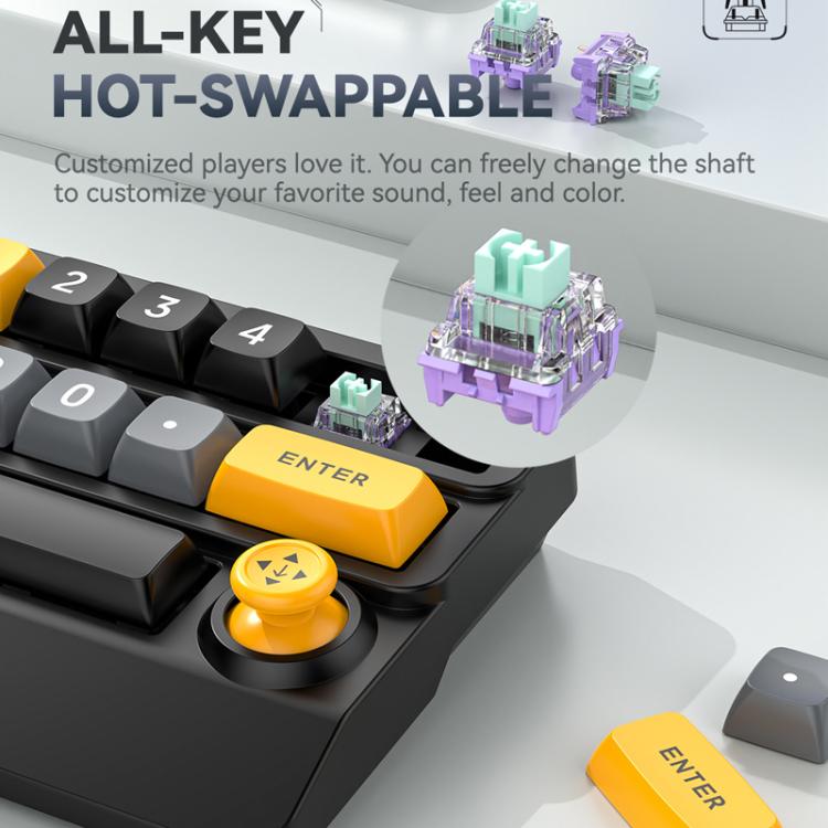 15-Key Wireless Tri-Mode Mechanical Gaming Keyboard Hot-Swappable, RGB Backlit, Macro Programmable(Black Yellow) - Mini Keyboard by MKESPN | Online Shopping UK | buy2fix