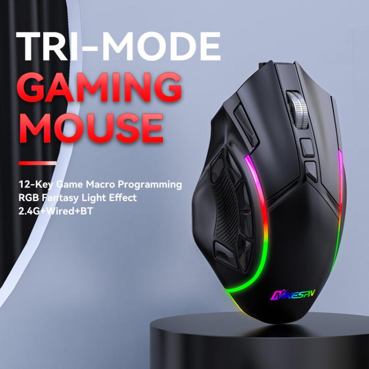 MKESPN W605 Triple-Mode 24000 DPI 12-key Wireless Gaming Mouse Macro Customization(Black) - Wireless Mice by MKESPN | Online Shopping UK | buy2fix