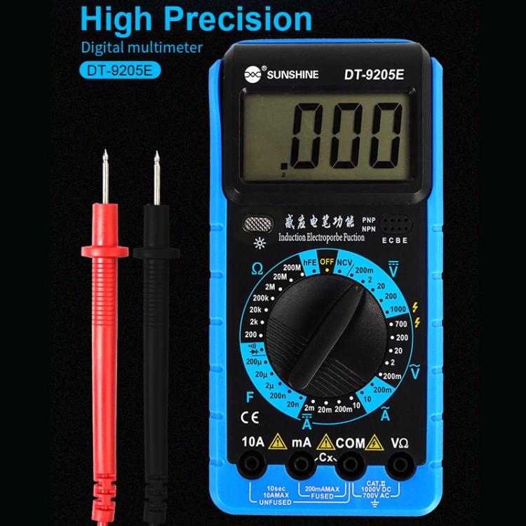SUNSHINE DT-9205E High-Precision Digital Multimeter For Measuring Current Voltage Portable Repair Electrician Meter With Burn Protection - Digital Multimeter by SUNSHINE | Online Shopping UK | buy2fix