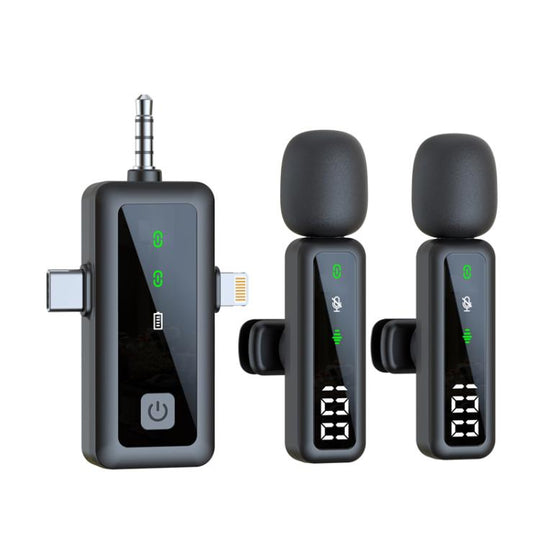 H68 3 In 1 Dual Mic Live Noise Reduction Video Shooting Mini Mobile Phone Microphone Digital Wireless Lapel Microphone