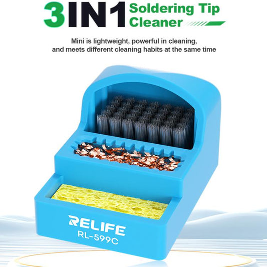RELIFE RL-599C 3 In 1 Soldering Iron Cleaner Soldering Iron Tip Tin Residue High Temperature Resistant Cleaning Sponge Steel Wire Cleaning Ball - Others by RELIFE | Online Shopping UK | buy2fix