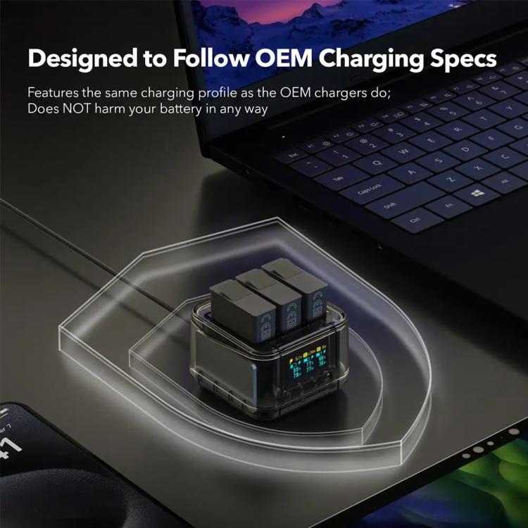 For Insta360 Ace Pro/Ace Pro 2 Battery Charger 3-Channel Fast Charging Station With OLED Screen(Transparent Black) - Others by buy2fix | Online Shopping UK | buy2fix