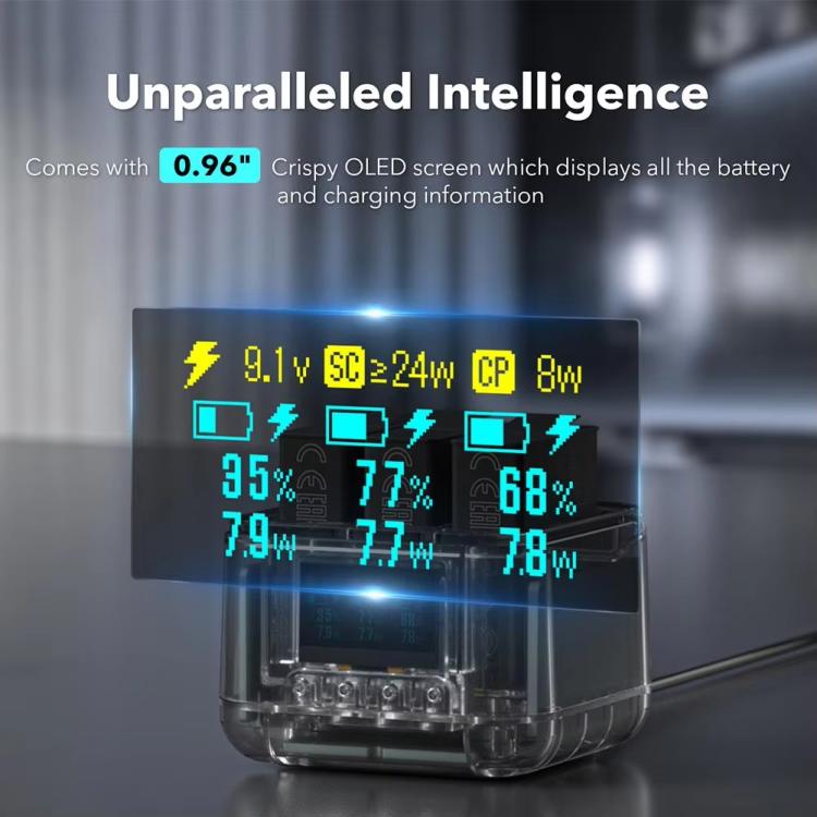 For GoPro HERO13 Black Triple Battery Charger Smart Charging Dock With OLED Display(Transparent Black) - Charger by buy2fix | Online Shopping UK | buy2fix