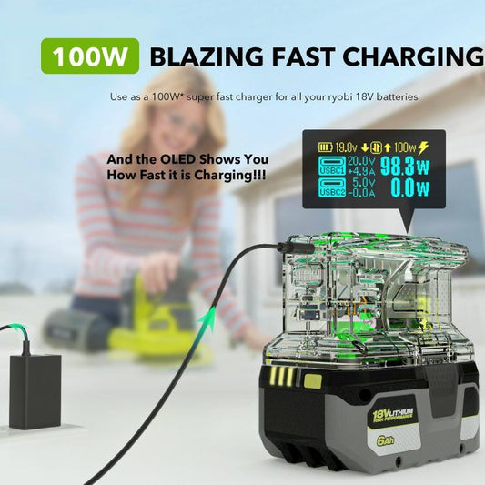 For RYOBI 18V Lithium Battery 100W Fast Charger & 145W Discharge Power Station PSCPM-OB - Charger & Converter by buy2fix | Online Shopping UK | buy2fix