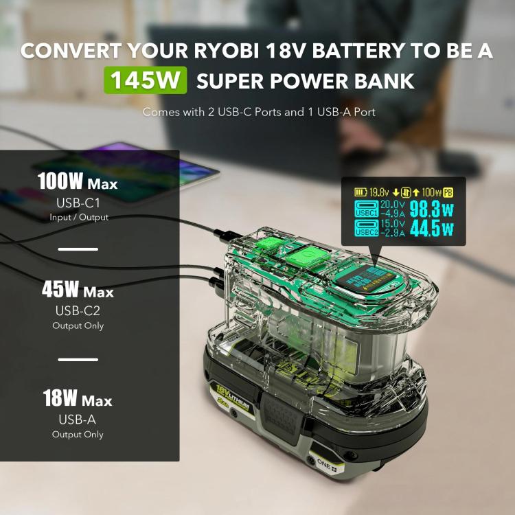 For RYOBI 18V Lithium Battery 100W Fast Charger & 145W Discharge Power Station PSC Pro - Charger & Converter by buy2fix | Online Shopping UK | buy2fix
