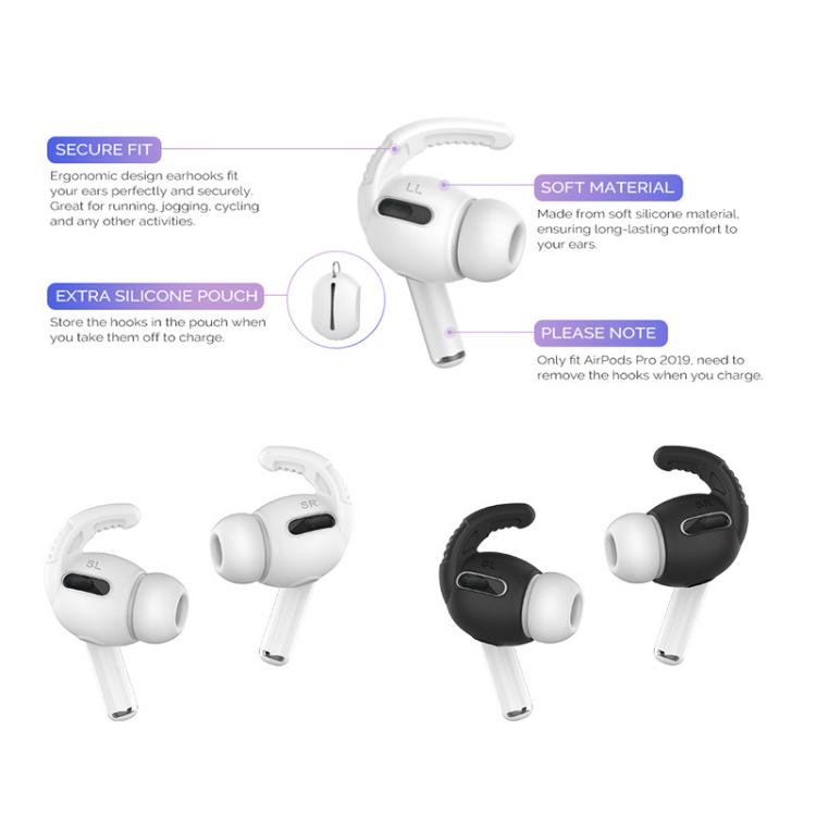 For AirPods Pro AhaStyle PT100 3pairs S+M+L Silicone Anti-Loss Anti-Slip Ear Hook Earplug Cap(Black) - Anti-dust & Ear Caps by AhaStyle | Online Shopping UK | buy2fix