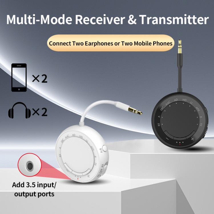 2-in-1 Bluetooth 5.4 Audio Adapter with Qualcomm Chip Low Latency Wireless Transmitter/Receiver for Car/Home(White) - Audio Receiver Transmitter by buy2fix | Online Shopping UK | buy2fix