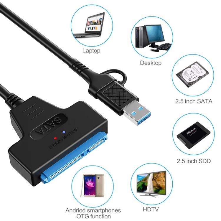 USB 3.0/USB-C to SATA 22-Pin Adapter Cable for 2.5-inch Laptop HDD/SSD, Cable Length:  25cm - eSATA & SATA & IDE by buy2fix | Online Shopping UK | buy2fix