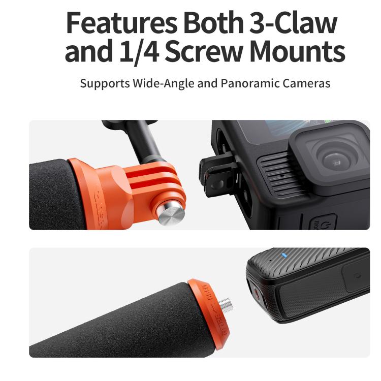 aMagisn Universal Floating Hand Grip for Action Cameras with Triple Claw & 1/4-inch Screw Mount(Black Orange) - Floating Grip & Ball by aMagisn | Online Shopping UK | buy2fix
