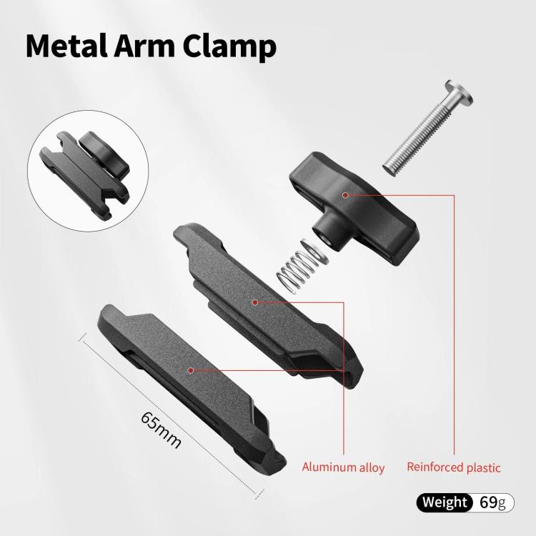 aMagisn Metal Arm Clamp Mount Adhesive Base with 1/4-inch Joint Ball For Insta360, DJI, GoPro Cameras(Black) - Holder by aMagisn | Online Shopping UK | buy2fix