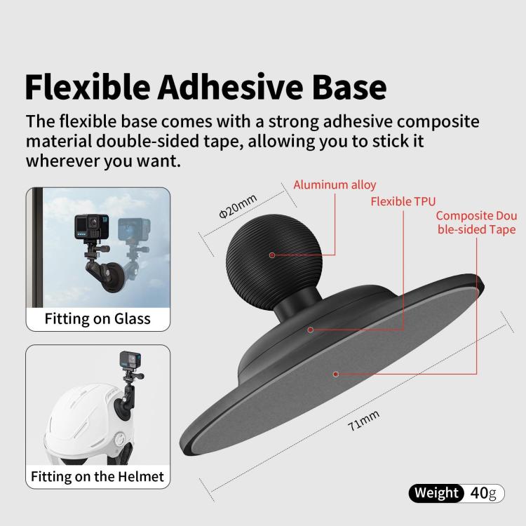 aMagisn Metal Arm Clamp Mount Adhesive Base with 1/4-inch Joint Ball For Insta360, DJI, GoPro Cameras(Black) - Holder by aMagisn | Online Shopping UK | buy2fix