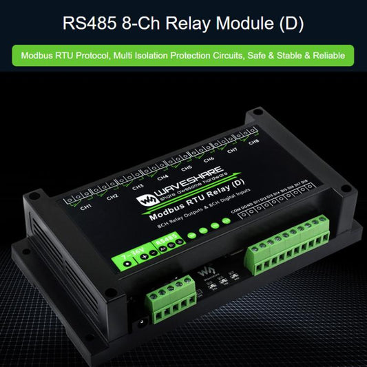 Waveshare Modbus RTU 8-Channel RS485 Relay Module With Digital Input Multi Isolation Protection Circuits, 7~36V Power Supply - Module by Waveshare | Online Shopping UK | buy2fix