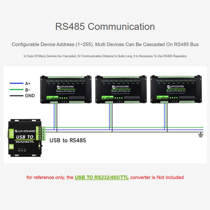 Waveshare Modbus RTU 8-Channel RS485 Relay Module With Digital Input Multi Isolation Protection Circuits, 7~36V Power Supply - Module by Waveshare | Online Shopping UK | buy2fix