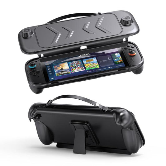 For Nintendo Switch 2 Full-Body Protective Case TPU Base + ABS Cover with Built-in Stand & Carrying Handle(Black) - Cases by buy2fix | Online Shopping UK | buy2fix