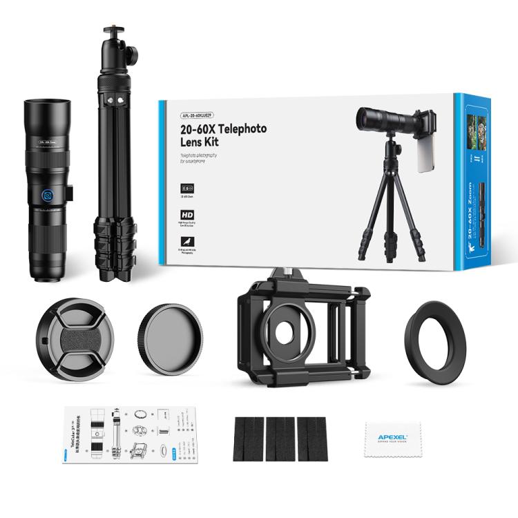 APEXEL TeleCular 3 20X-60X Zoom Lens Kit for Smartphones HD Super Telephoto Long-Range Shooting with Tripod Adapter - Combination Lens by APEXEL | Online Shopping UK | buy2fix