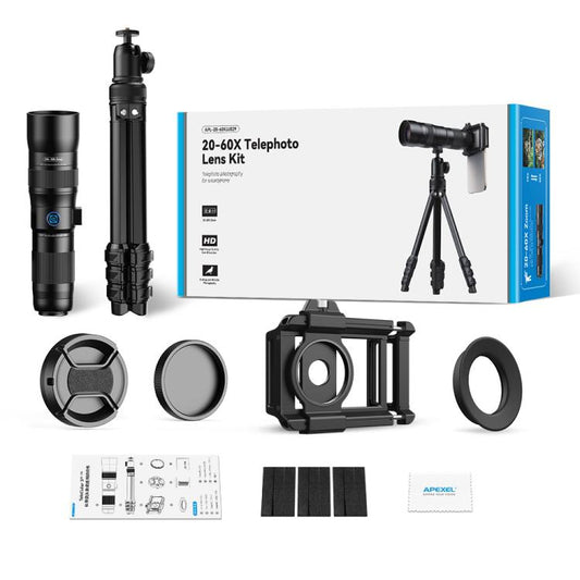APEXEL TeleCular 3 20X-60X Zoom Lens Kit for Smartphones HD Super Telephoto Long-Range Shooting with Tripod Adapter - Combination Lens by APEXEL | Online Shopping UK | buy2fix