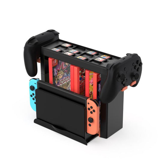 Multi-Function Storage Stand for Nintendo Switch 2/Switch OLED/Switch with 12 Game Cards +15 Case Holders(Black Orange) - Holder by buy2fix | Online Shopping UK | buy2fix