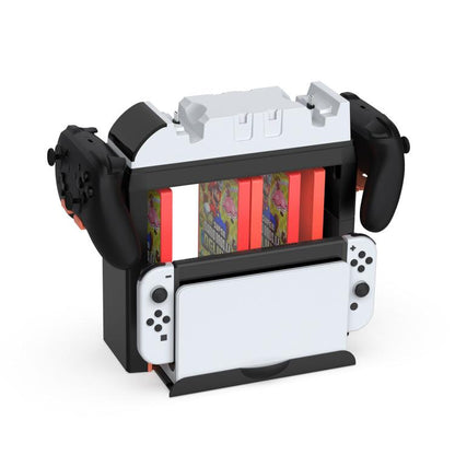 Multi-Function Storage Stand for Nintendo Switch 2/Switch OLED/Switch with 12 Game Cards +15 Case Holders(Black Orange) - Holder by buy2fix | Online Shopping UK | buy2fix