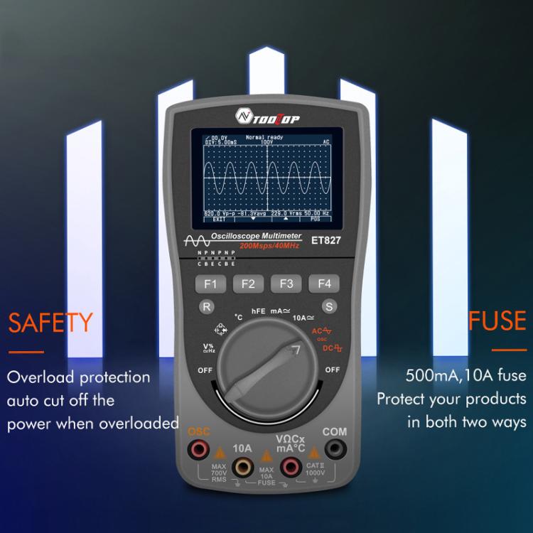 TOOLTOP ET827 Oscilloscope Multimeter 200Msps Sampling Rate 40MHz Oscilloscope + Multimeter 2 In 1 - Digital Multimeter by TOOLTOP | Online Shopping UK | buy2fix