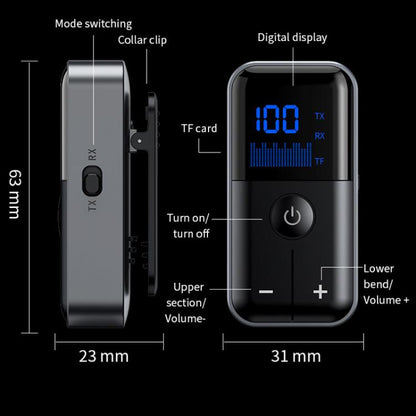 2-In-1 Bluetooth 5.4 Transmitter & Receiver AUX Car/Travel Adapter with 3.5mm Jack, TF Card Slot, Lapel Clip Design - Audio Receiver Transmitter by buy2fix | Online Shopping UK | buy2fix