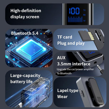 2-In-1 Bluetooth 5.4 Transmitter & Receiver AUX Car/Travel Adapter with 3.5mm Jack, TF Card Slot, Lapel Clip Design - Audio Receiver Transmitter by buy2fix | Online Shopping UK | buy2fix