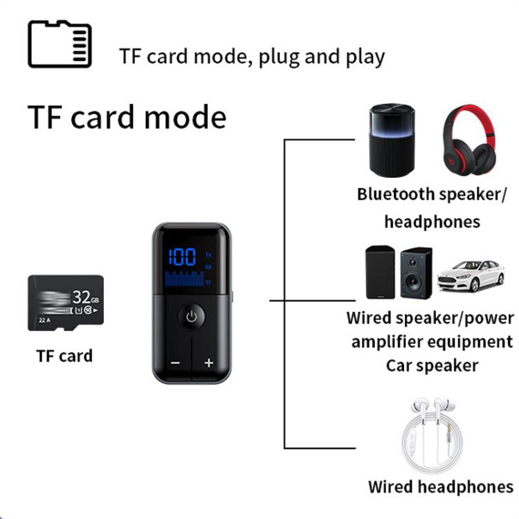 2-In-1 Bluetooth 5.4 Transmitter & Receiver AUX Car/Travel Adapter with 3.5mm Jack, TF Card Slot, Lapel Clip Design - Audio Receiver Transmitter by buy2fix | Online Shopping UK | buy2fix