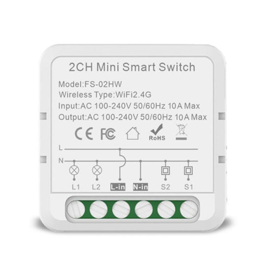 FS-02HW 2CH WiFi+Bluetooth 10A Smart Switch Voice Timer Switch For Amazon Alexa / Google Assistant