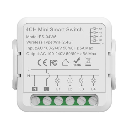 FS-04W5 4CH WiFi+Bluetooth 5A Smart Switch Voice Timer Switch For Amazon Alexa / Google Assistant