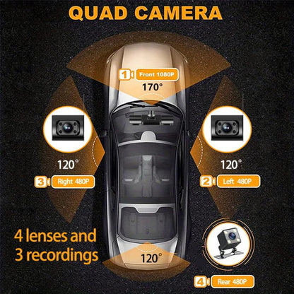 High-Definition 1080P Infrared Night Cision Parking Monitoring Driving Recorder, Specification: 4 Lenses + 32G - Car DVRs by buy2fix | Online Shopping UK | buy2fix