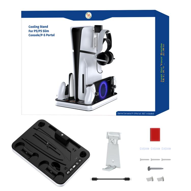 JYS Charging Display Station for PS5/PS5 Slim/PS Portal Dual Controller Dock with Cooling Fan & Headphone Hook(Black White) - Charger & Power by JYS | Online Shopping UK | buy2fix