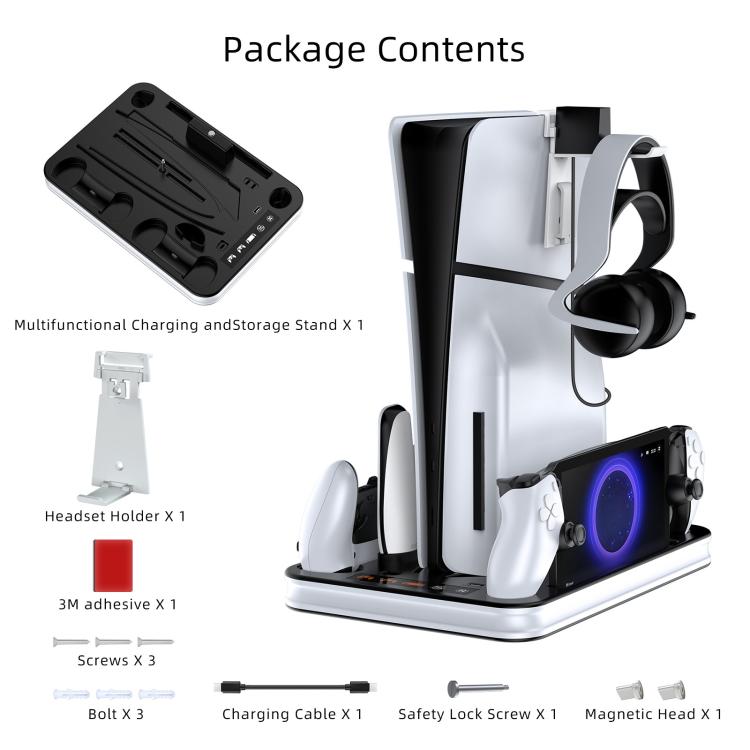 JYS Charging Display Station for PS5/PS5 Slim/PS Portal Dual Controller Dock with Cooling Fan & Headphone Hook(Black White) - Charger & Power by JYS | Online Shopping UK | buy2fix