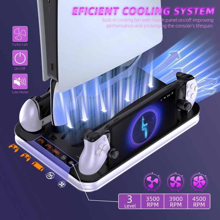 JYS Charging Display Station for PS5/PS5 Slim/PS Portal Dual Controller Dock with Cooling Fan & Headphone Hook(Black White) - Charger & Power by JYS | Online Shopping UK | buy2fix