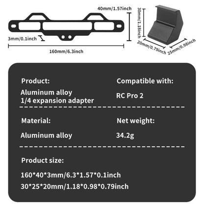 For DJI RC Pro 2 Aluminum Alloy 1/4-inch Tripod Adapter Mounting Bracket(Black) - Cable & Adapter by buy2fix | Online Shopping UK | buy2fix
