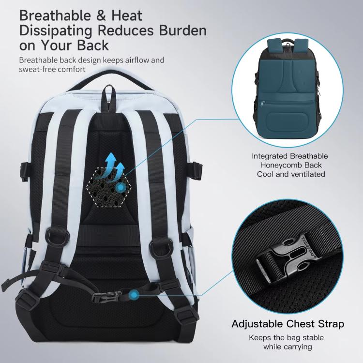 Tigernu Large Capacity Sports & Travel Backpack 15.6 Inch Lightweight Business Laptop Bag(Light Blue) - Backpack by Tigernu | Online Shopping UK | buy2fix