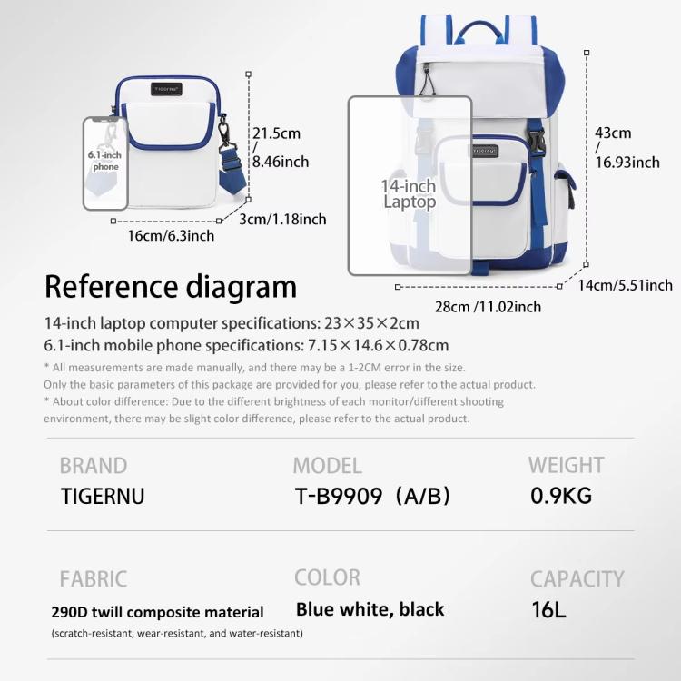 Tigernu Detachable Split Design 2-In-1 Backpack 14-Inch Laptop Bag With Flip-Top For Travel, Work & Daily Use Blue Magnetic - Backpack by Tigernu | Online Shopping UK | buy2fix