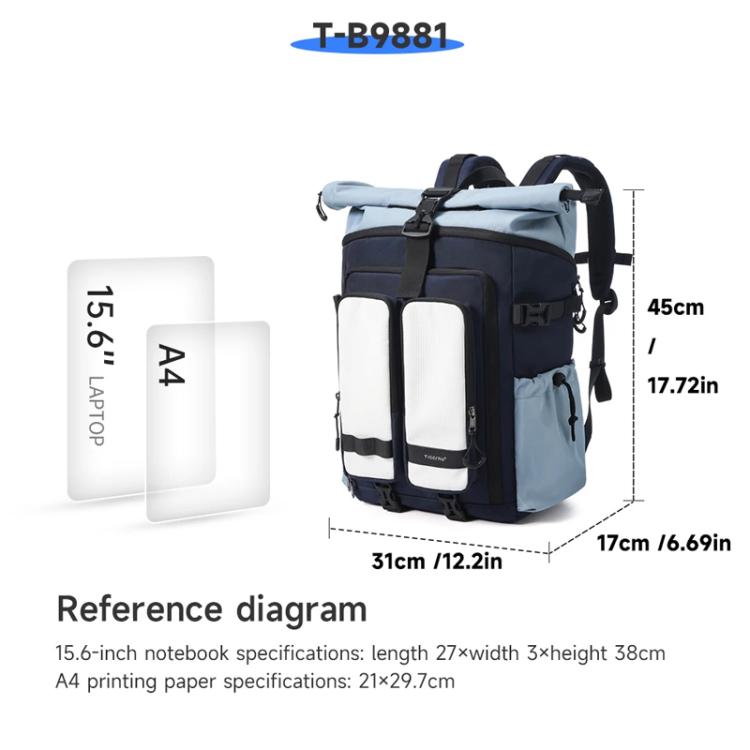 Tigernu Unisex Waterproof Travel Backpack Roll-Top Expandable Design with 15.6-inch Laptop & Tablet Compartment(Black) - Backpack by Tigernu | Online Shopping UK | buy2fix