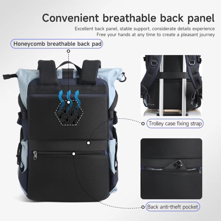 Tigernu Unisex Waterproof Travel Backpack Roll-Top Expandable Design with 15.6-inch Laptop & Tablet Compartment(Sky Blue) - Backpack by Tigernu | Online Shopping UK | buy2fix