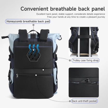 Tigernu Unisex Waterproof Travel Backpack Roll-Top Expandable Design with 15.6-inch Laptop & Tablet Compartment(Sky Blue) - Backpack by Tigernu | Online Shopping UK | buy2fix