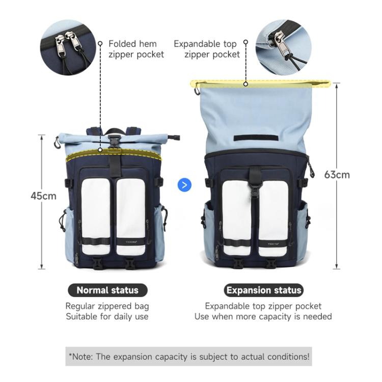 Tigernu Unisex Waterproof Travel Backpack Roll-Top Expandable Design with 15.6-inch Laptop & Tablet Compartment(Black) - Backpack by Tigernu | Online Shopping UK | buy2fix