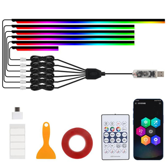 3 Control App Remote Control Colorful Car Interior Ambient Lighting Modified LED Acrylic USB Car Ambient Lighting, Spec: 110cm+75cm x 4+35cm 6 In 1